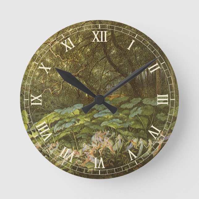 Under the Dock Leaves by Richard Doyle, Fairy Art Round Clock (Front)