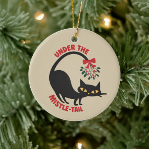 Under the Mistletoe Catmas Retro Midcentury Cat Ceramic Tree Decoration