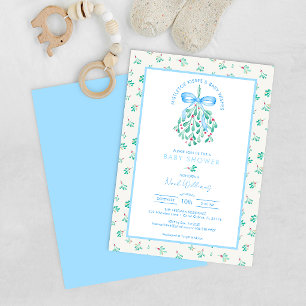 Under The Mistletoe Christmas Boy Baby Shower Invitation