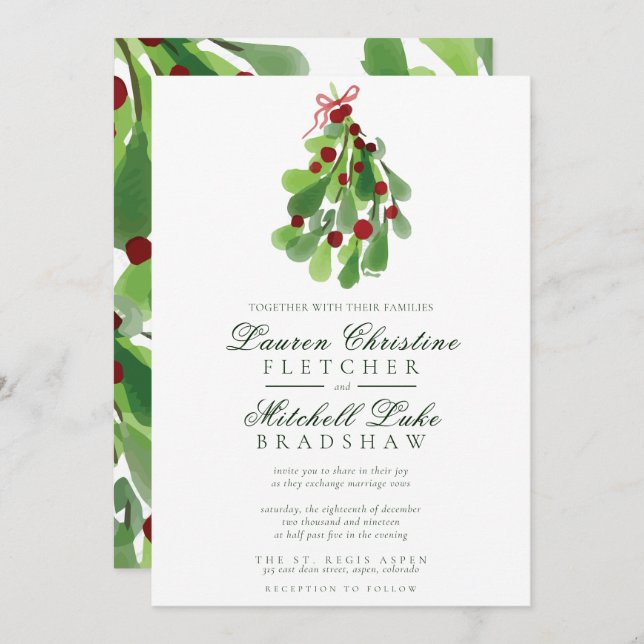 Under the Mistletoe Christmas Wedding Invitation (Front/Back)