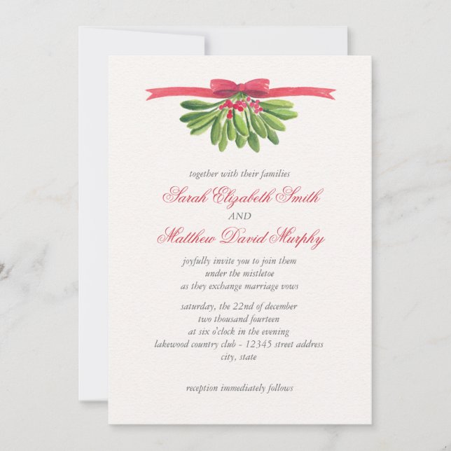 Under the Mistletoe Wedding Invitation (Front)