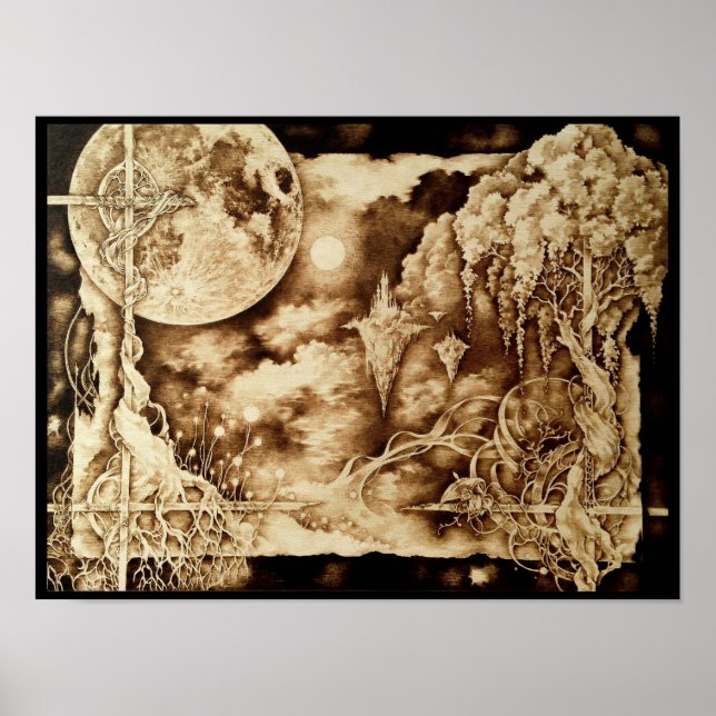 Under The Moonlight - Pyrography Art Poster (Front)