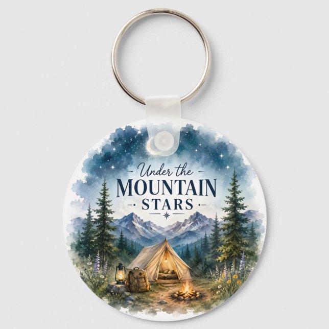 Under the Mountain Stars Camping Night Mountain Key Ring (Front)