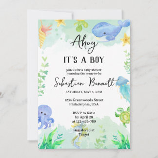 Under the Nautical Sea Blue Ahoy It's a Boy  Invitation