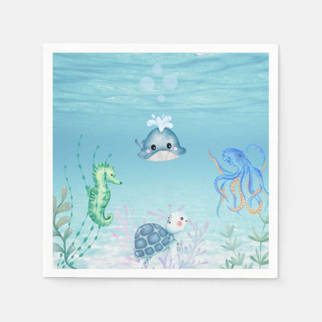 Under the ocean baby shower  napkin (Front)