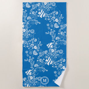 Under the Ocean Blue Pattern Monogram  Beach Towel