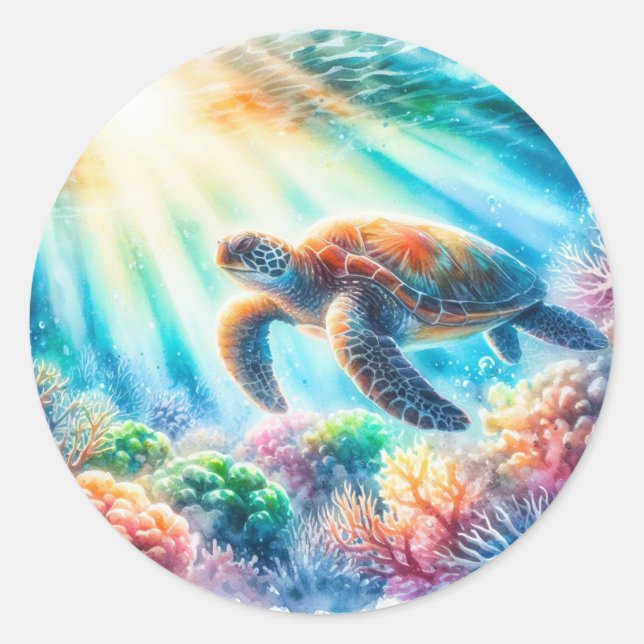 Under the ocean sea turtle classic round sticker (Front)