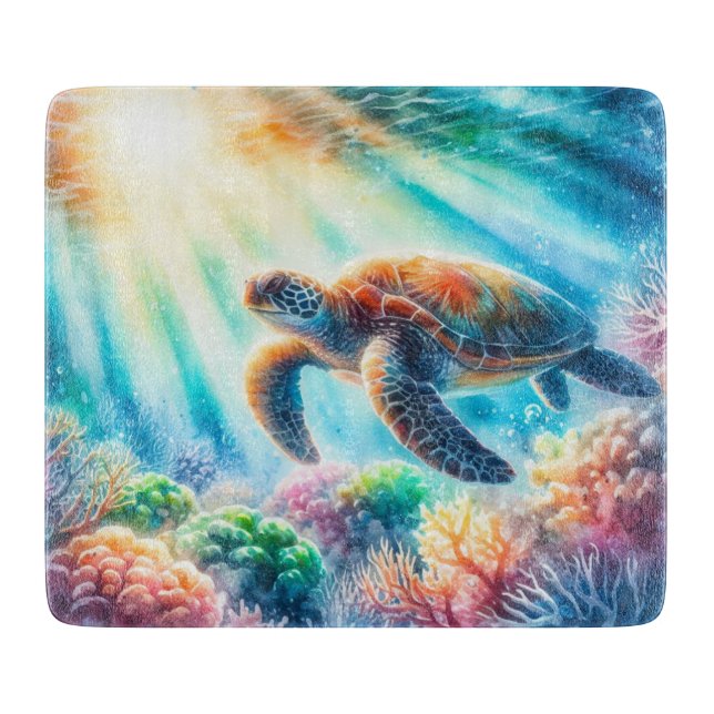 Under the ocean sea turtle cutting board (Front)