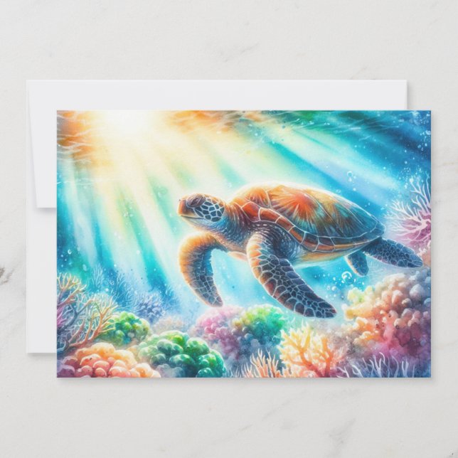 Under the ocean sea turtle holiday card (Front)