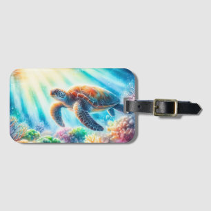 Under the ocean sea turtle luggage tag