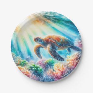 Under the ocean sea turtle paper plate