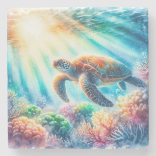 Under the ocean sea turtle stone coaster