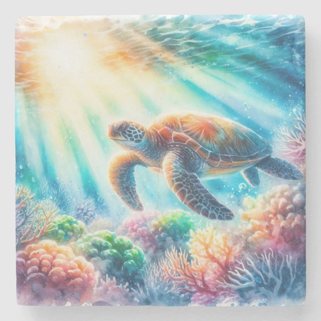 Under the ocean sea turtle stone coaster (Front)