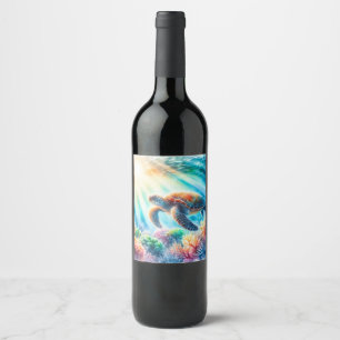 Under the ocean sea turtle wine label