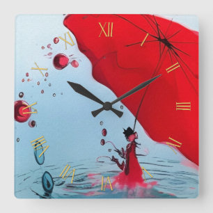 Under the red umbrella square wall clock