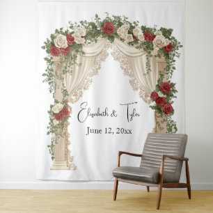 Under the Rose-Kissed Arch Wedding Backdrop Tapestry