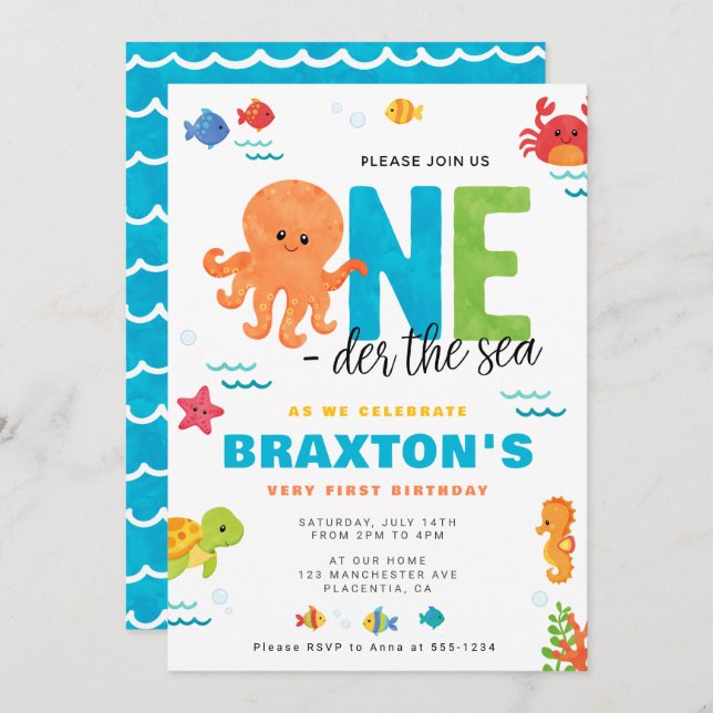 Under the Sea 1st Birthday ONEDER the sea Invitation (Front/Back)