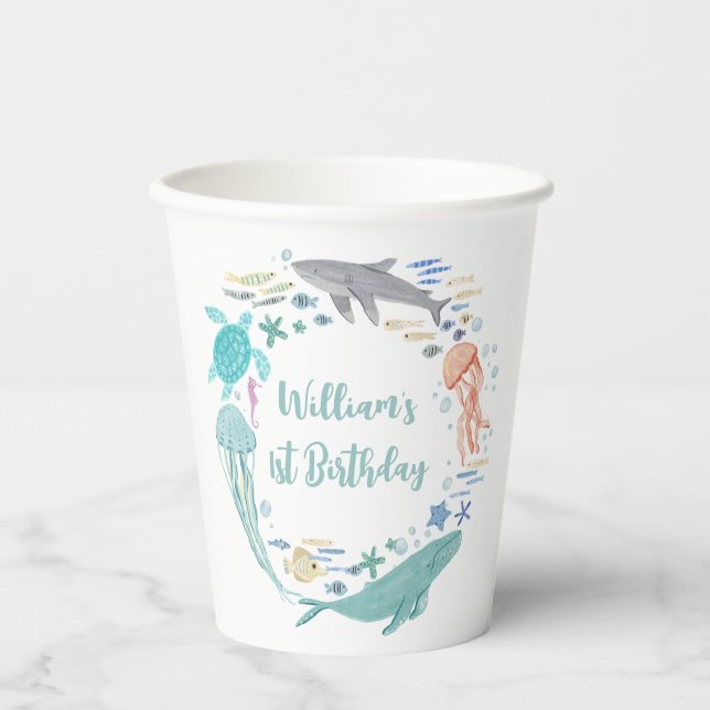 Under The Sea 1st Birthday  Paper Cups (Front)