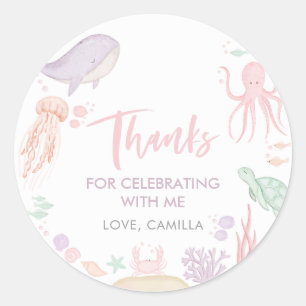 Under The Sea 1st Birthday Thank You Girl Classic Round Sticker