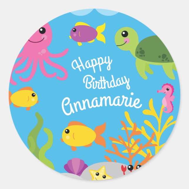 Under the Sea 1st Birthday Thank You Sticker Seals (Front)