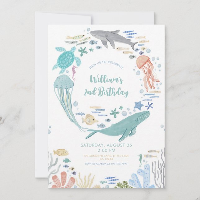 Under the Sea 2nd Birthday Invitation (Front)