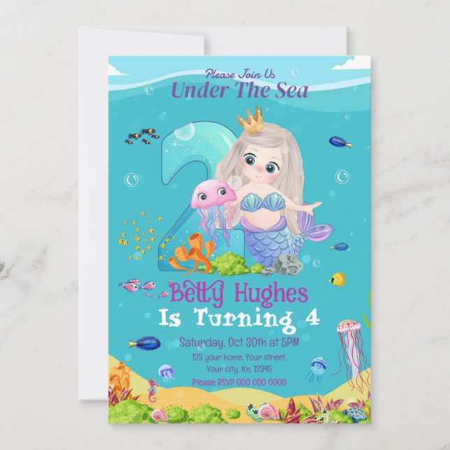 Under The Sea 2nd Birthday Invitation (Front)