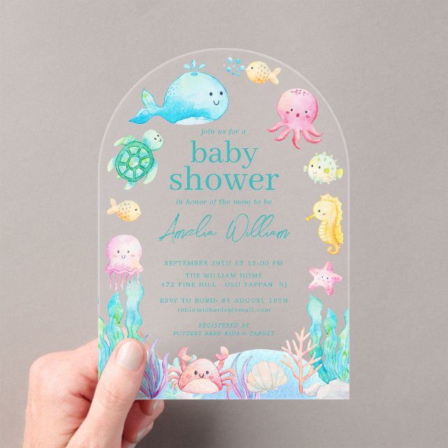 Under The Sea Adventure Baby Shower Acrylic Invitations (Insitu (Handheld))