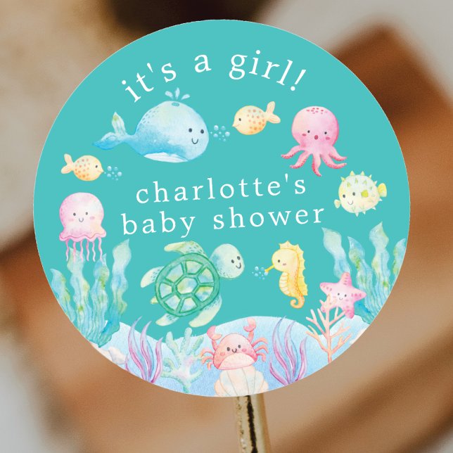Under The Sea Adventure Baby Shower Classic Round Sticker (Creator Uploaded)