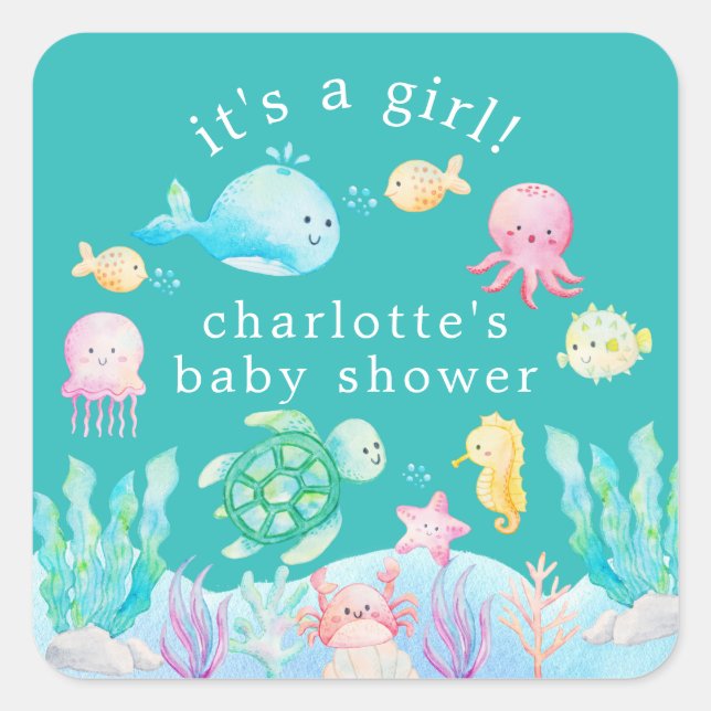 Under The Sea Adventure Baby Shower Square Sticker (Front)