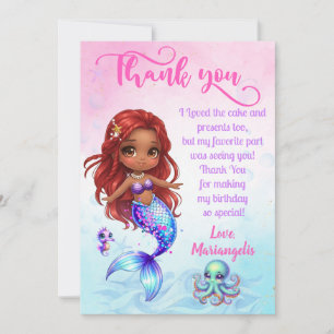 Under the sea - Afro Mermaid Birthday Thank You Card