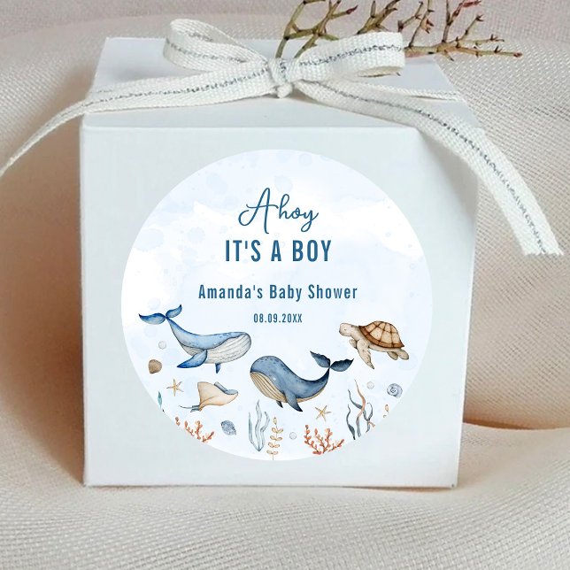 Under the sea Ahoy It's a Boy Baby Shower Classic Round Sticker (Creator Uploaded)