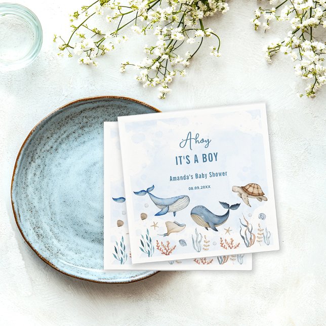 Under the sea Ahoy It's a Boy Baby Shower Napkin (Creator Uploaded)