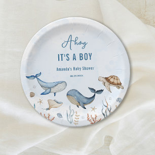 Under the sea Ahoy It's a Boy Baby Shower Paper Plate