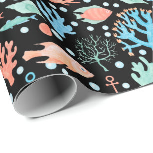 Under The Sea Angel Fish Coral Anchor Nautical Blk Wrapping Paper