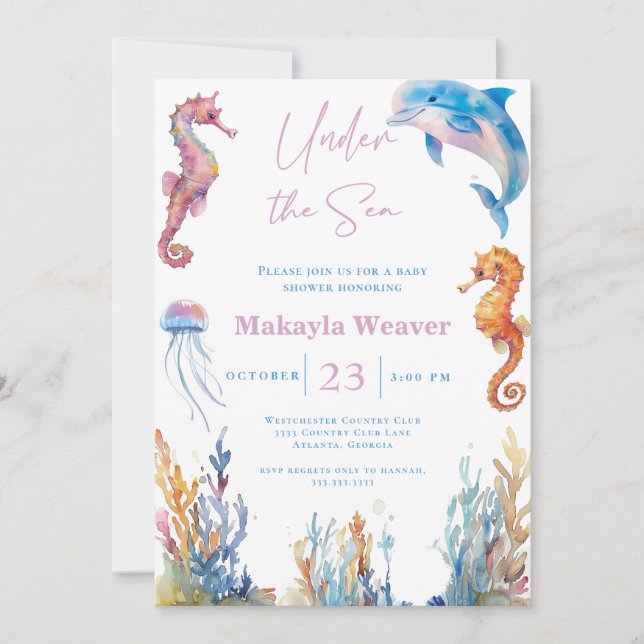 Under the Sea Animal Watercolor Baby Shower Invitation (Front)
