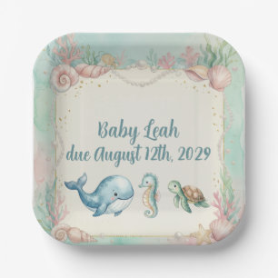 Under the Sea Animals Aquamarine Baby Shower Paper Plate