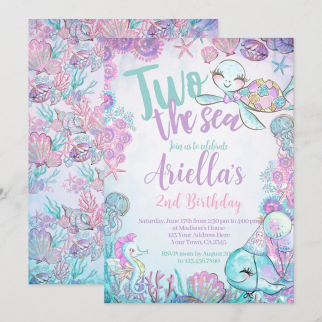 Under the Sea Animals Birthday Invitation (Front/Back)