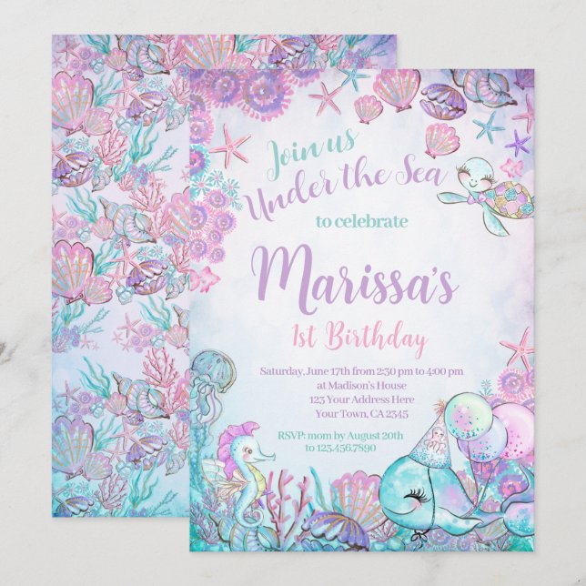 Under the Sea Animals Birthday Invitation (Front/Back)
