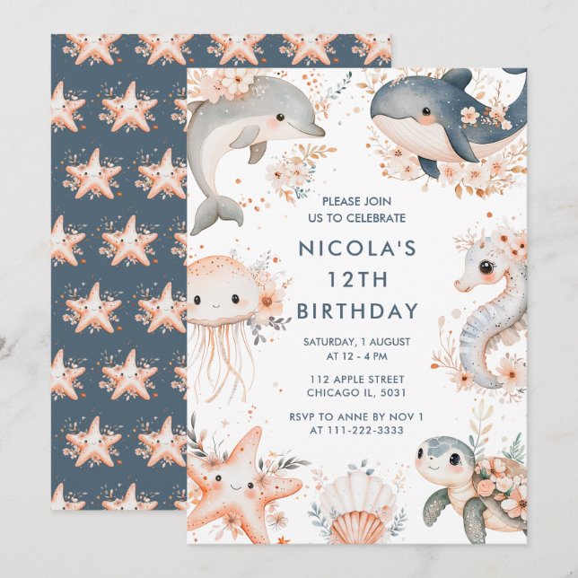 Under The Sea Animals Birthday Party Invitation (Front/Back)
