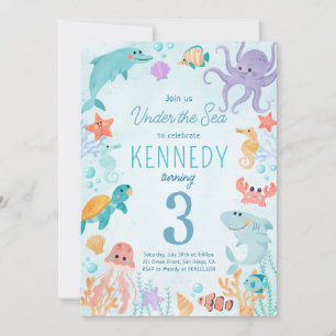 Under The Sea Animals Birthday Party Invitation