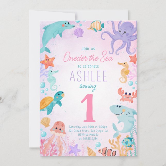 Under The Sea Animals Birthday Party Invitation (Front)