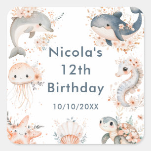 Under The Sea Animals Birthday Party Square Sticker