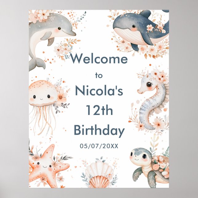 Under The Sea Animals Birthday Party Welcome Poster (Front)