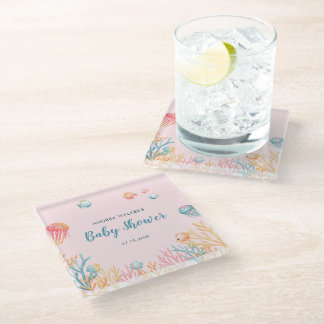 Under The Sea Animals Colourful Baby Shower Glass Coaster