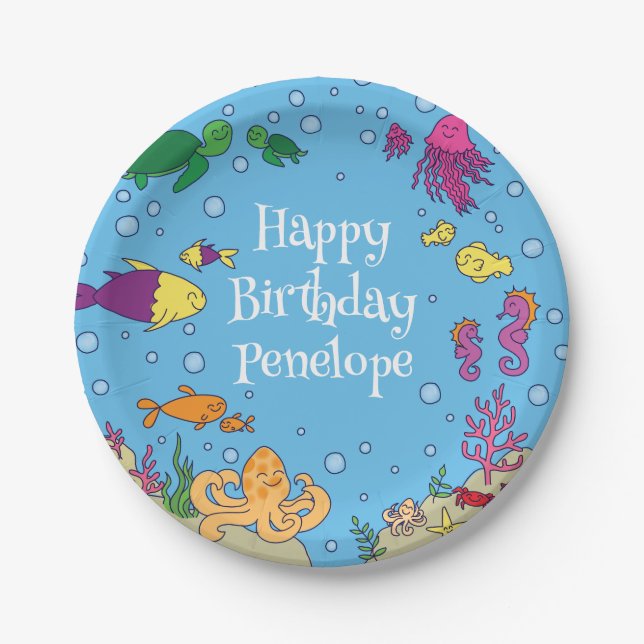 Under the Sea Animals Cute 1st Birthday Party Paper Plate (Front)