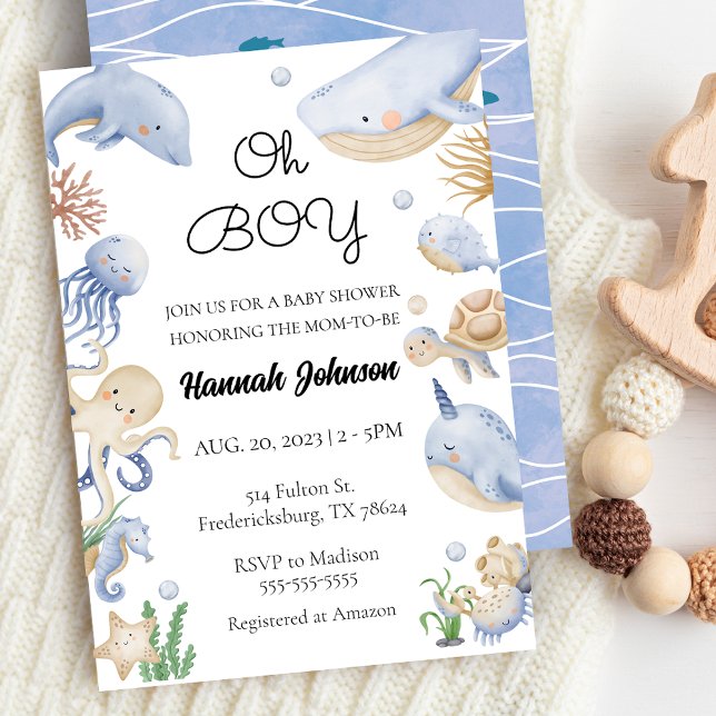 Under the Sea Animals Nautical Oh Boy Baby Shower  Invitation (Under the Sea Animals Nautical Oh Boy Baby Shower Invitation)