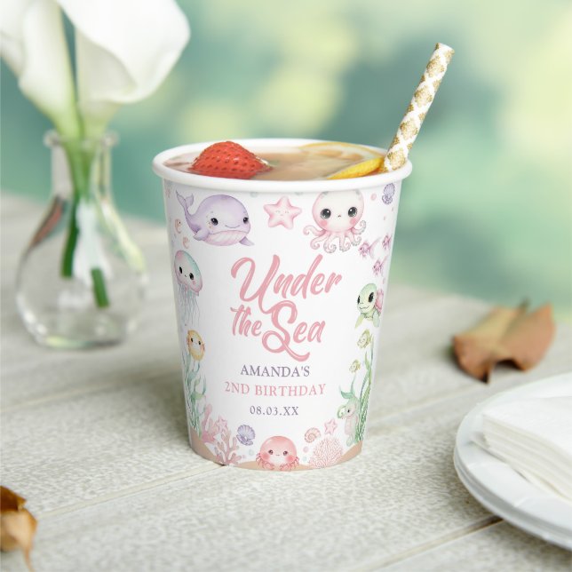 Under The Sea Animals Ocean 2nd Birthday Paper Cups (Insitu)