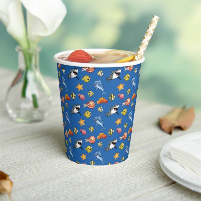 Under the Sea Animals, Underwater Ocean Pattern Paper Cups (Insitu)