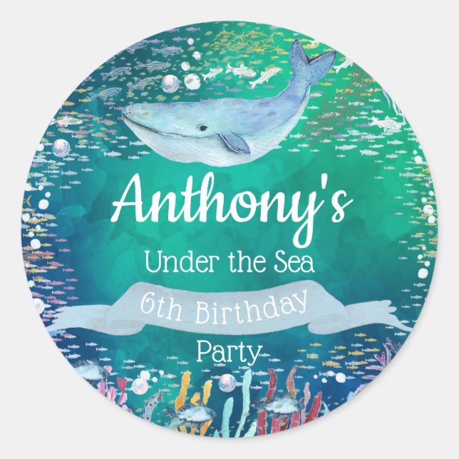 Under The Sea Any Age Birthday Classic Round Sticker (Front)