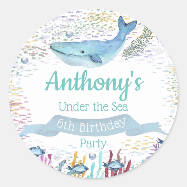 Under The Sea Any Age Birthday Classic Round Sticker (Front)